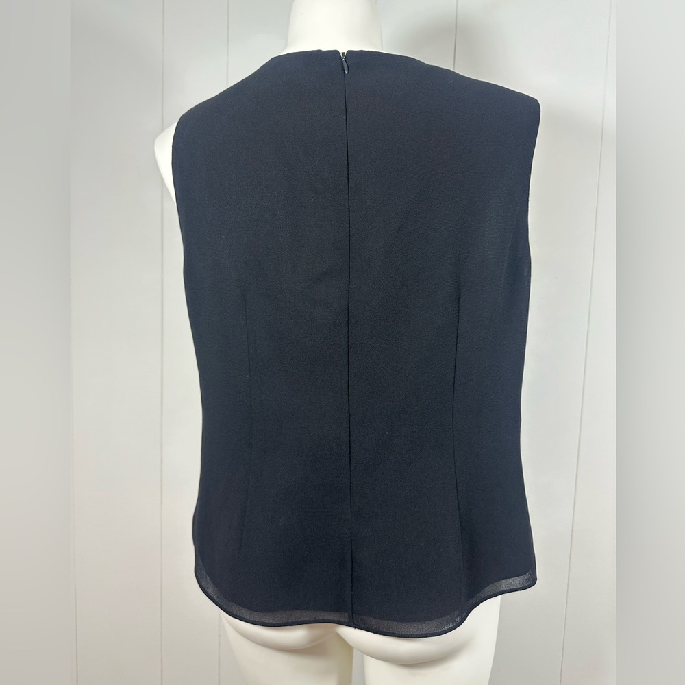 Adrianna Papell 1X Top Black Sleeveless Beaded Round Neck Lined Blouse Chiffon - Picture 5 of 9